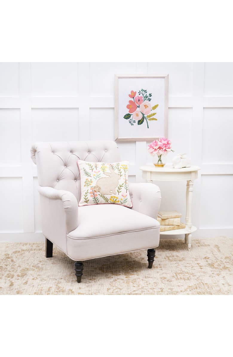 C&F Home Garden Easter Bunny Rabbit Flowers Accent Throw Pillow 16" x 16", Alternate, color, Brown