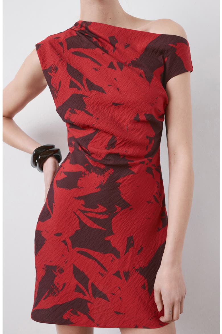 Texture One-Shoulder Minidress, Alternate, color, RED