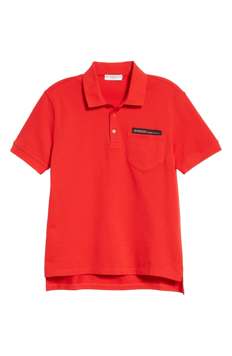 Givenchy Address Tape Short Sleeve Piqué Polo, Alternate, color,