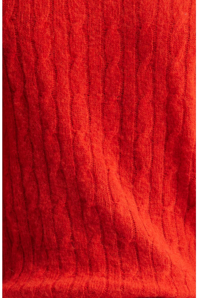 Brushed Shetland Lambswool Cable Stitch Crewneck Sweater, Alternate, color, CARMEN RED