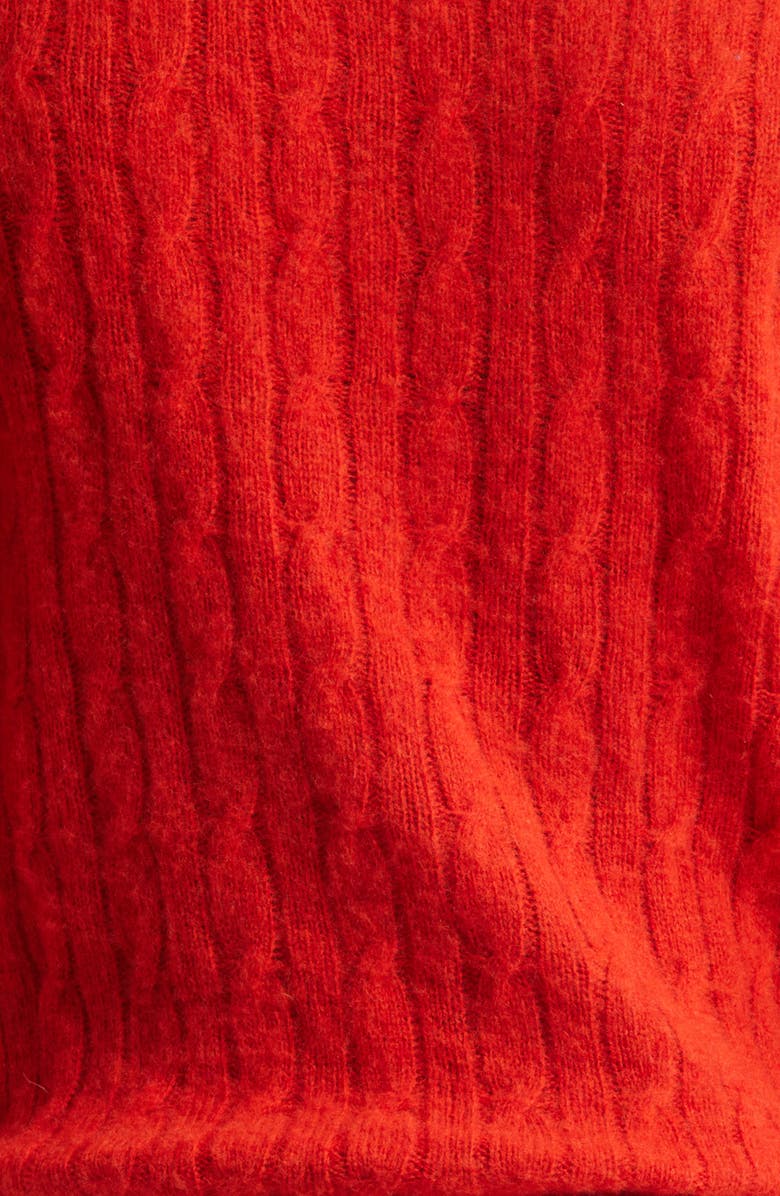 Drake's Brushed Shetland Lambswool Cable Stitch Crewneck Sweater, Alternate, color, Carmen Red
