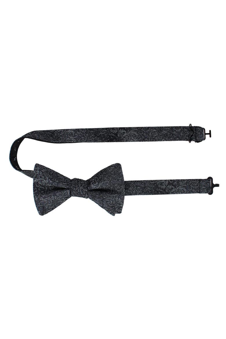 Esteban Scrolling Vines Tone on Tone Patterned Silk Bow Tie, Alternate, color, Silver and Black