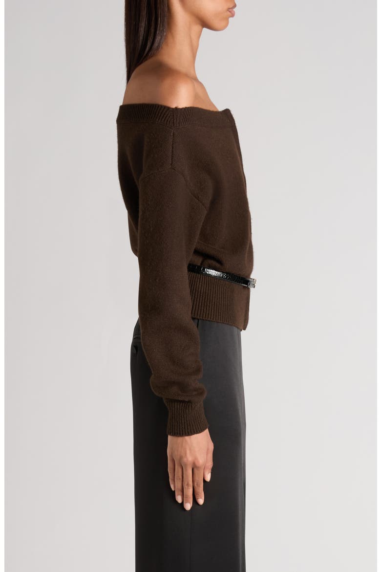 Off the Shoulder Cashmere Cardigan, Alternate, color, CHOCOLATE TORTE