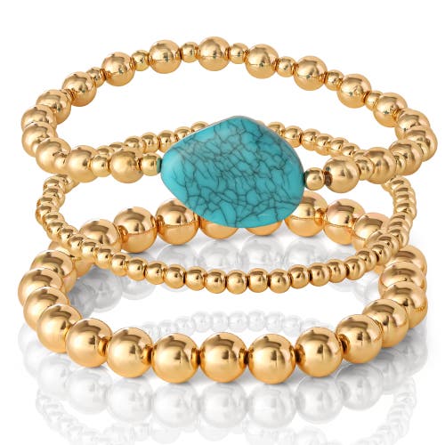 Jessica Simpson 3-piece Beaded Stretch Bracelet Set In Gold