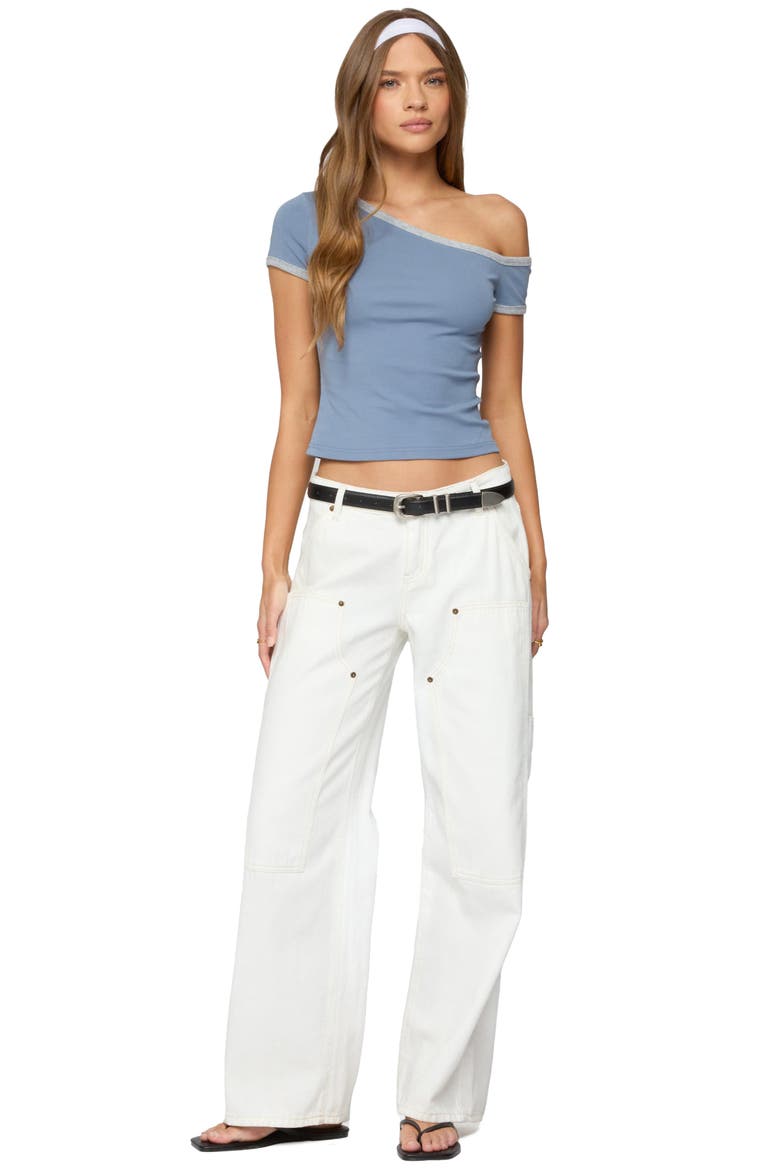 Lorna Contrast Trim One-Shoulder Top, Alternate, color, BLUE