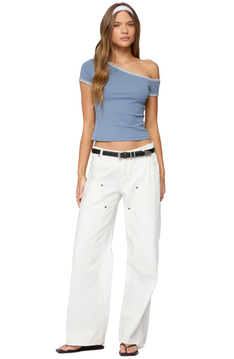 EDIKTED Lorna Contrast Trim One-Shoulder Top, Alternate, color, Blue