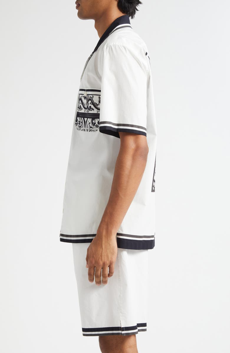 Dolce&Gabbana Majolica Print Cotton Poplin Camp Shirt, Alternate, color, Hx5dq Maiolica 3L Nero