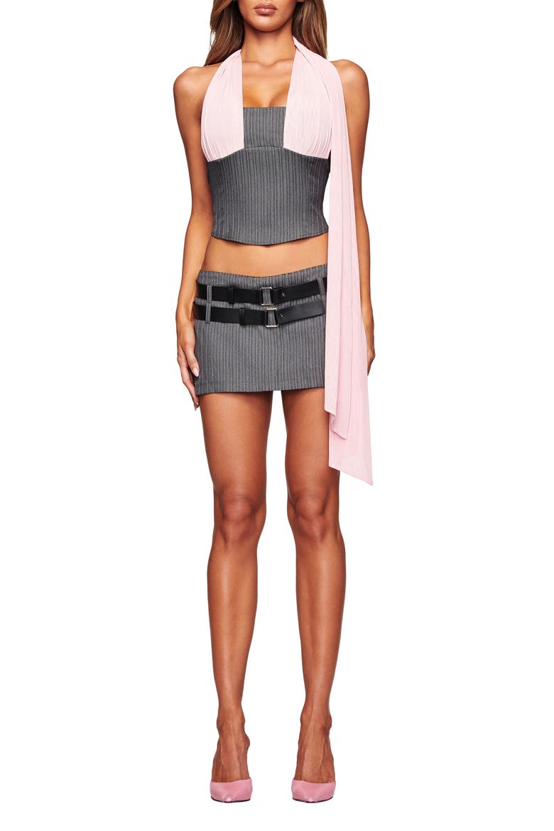 Devon Pinstripe Miniskirt, Main, color, GREY PINSTRIPE