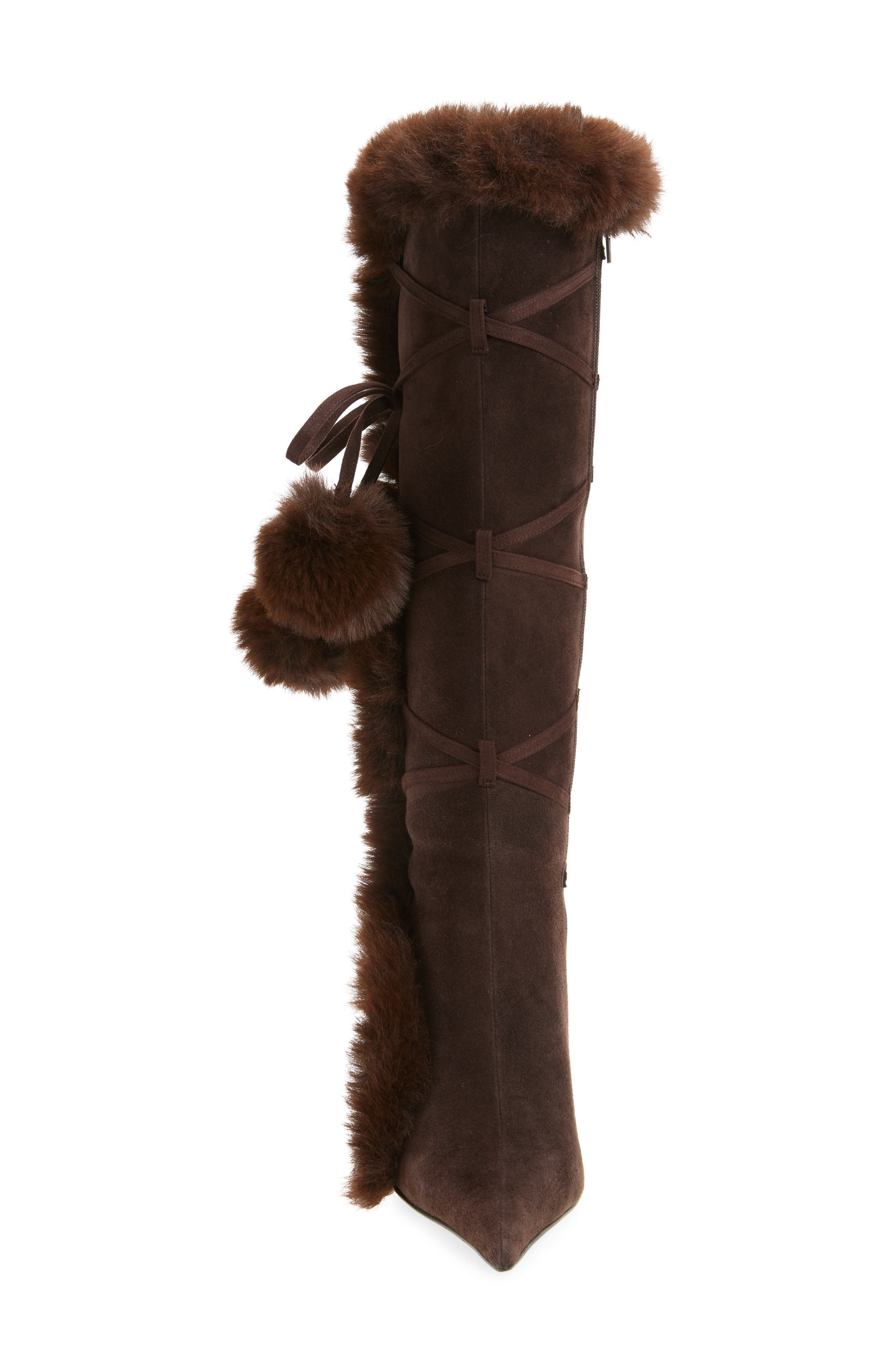 Jeffrey Campbell Chilly Faux Fur Trim Pointed Toe Boot, Alternate, color, Brown Combo