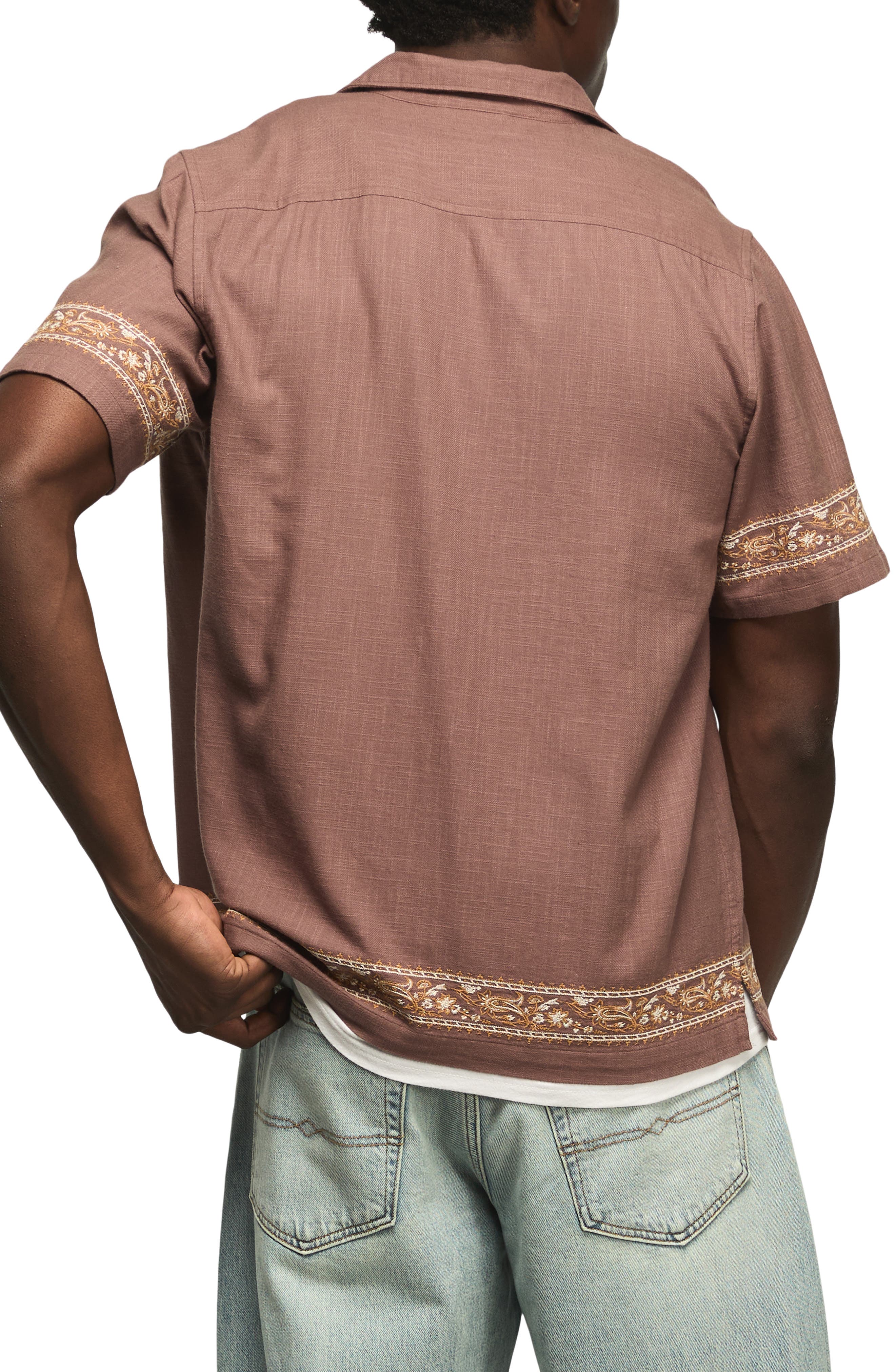 Embroidered Cotton Blend Camp Shirt - image 2