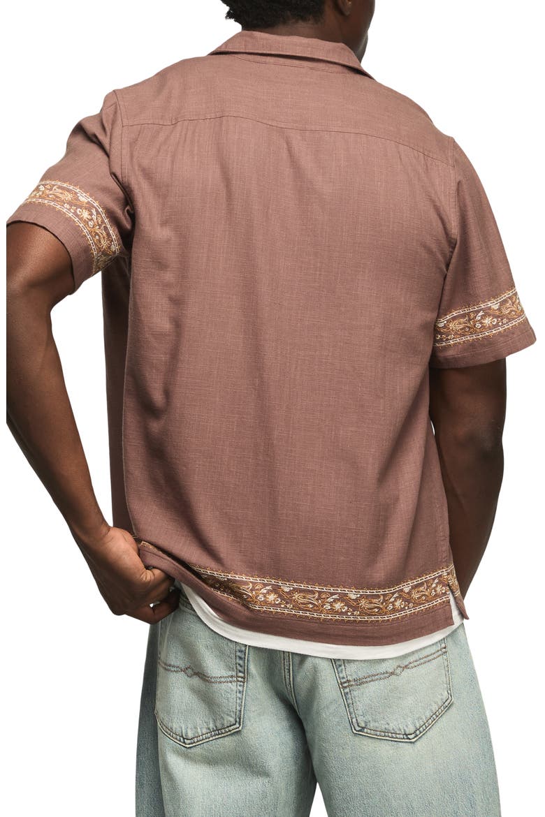 Embroidered Cotton Blend Camp Shirt, Alternate, color, BROWN MULTI