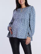 MOTHERHOOD MATERNITY Long Sleeve Empire Waist Keyhole Woven Blouse