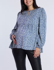 MOTHERHOOD MATERNITY Long Sleeve Empire Waist Keyhole Woven Blouse