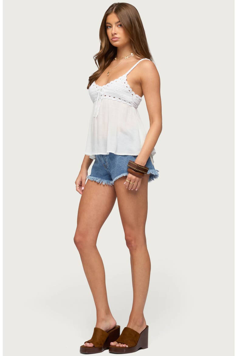 Zephyr Crochet Bust Mixed Media Babydoll Camisole, Alternate, color, WHITE