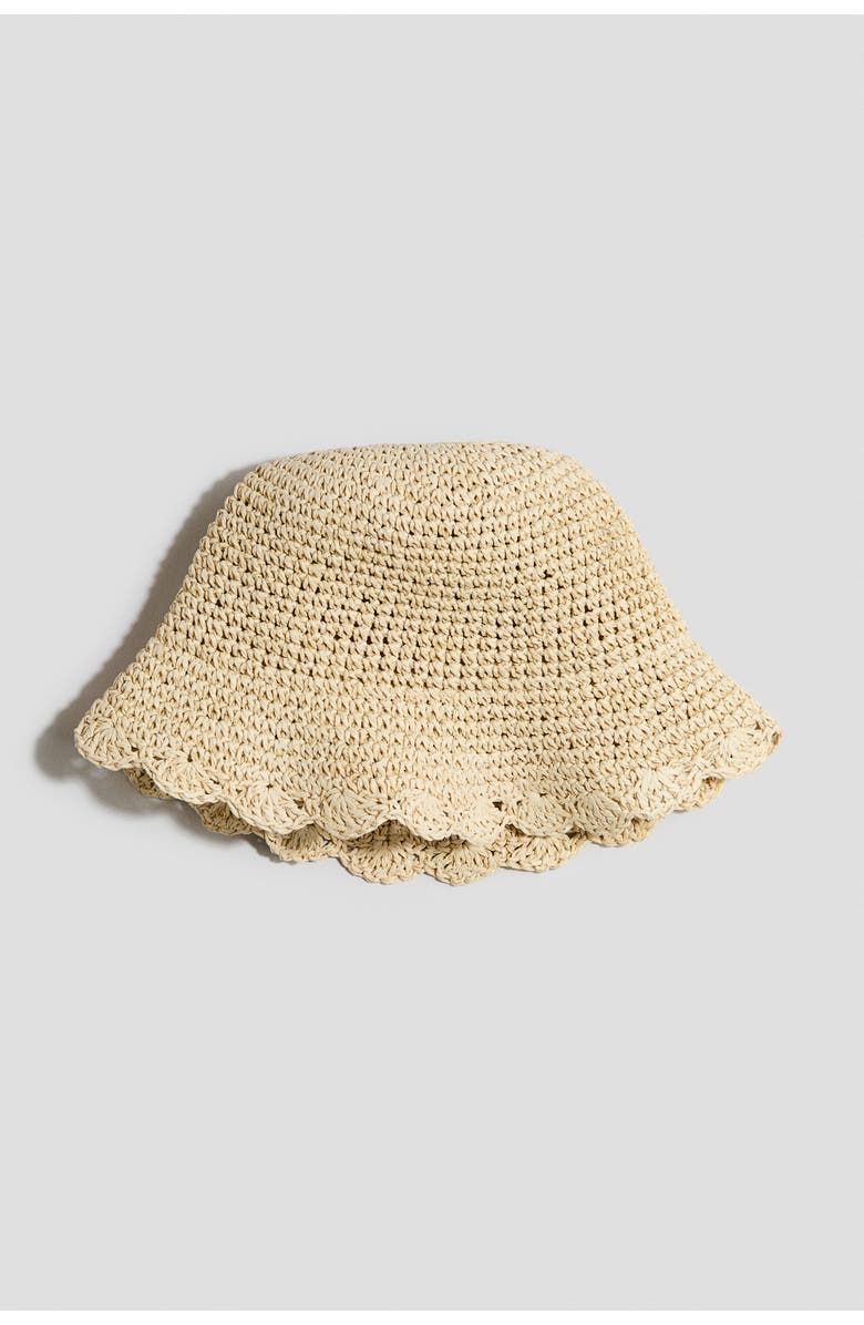 H&M Scalloped-edge straw hat, Main, color, Beige