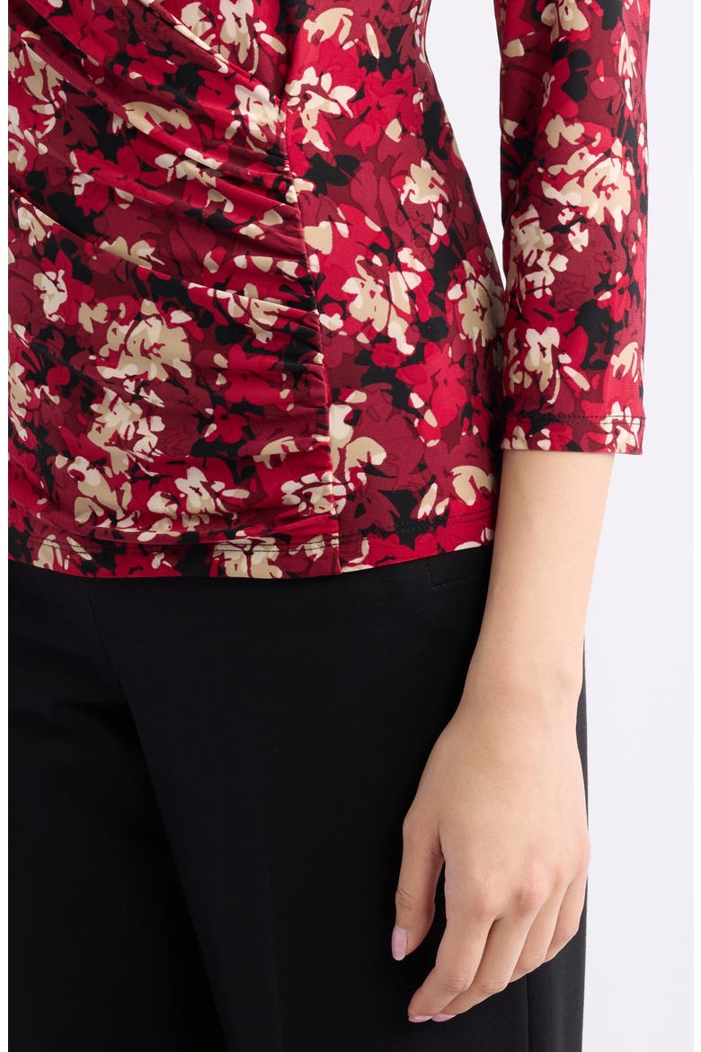Print Faux Wrap Top, Alternate, color, TITIAN RED MULTI