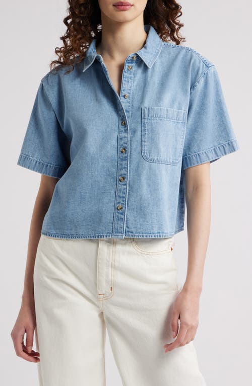 Treasure & Bond Short Sleeve Denim Button-up Shirt In Light Wash