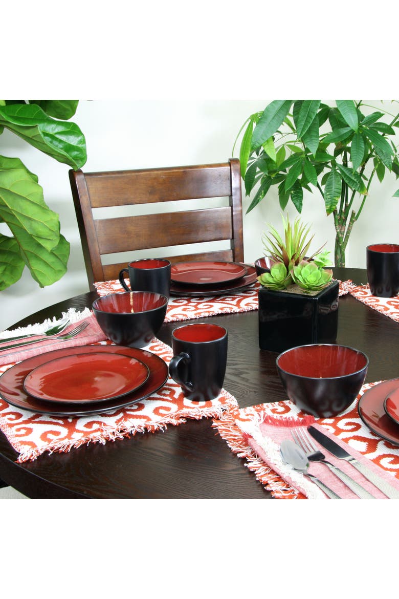 Round 16-Piece Dinnerware Set, Burgundy, Alternate, color, Red