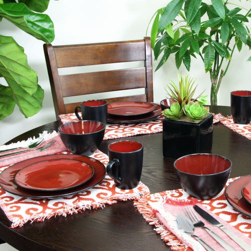 Gibson Home Round 16-piece Dinnerware Set, Burgundy In Blue