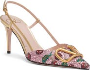Valentino Garavani VLOGO Signature Cherryfic Crystal Metallic Slingback Pump