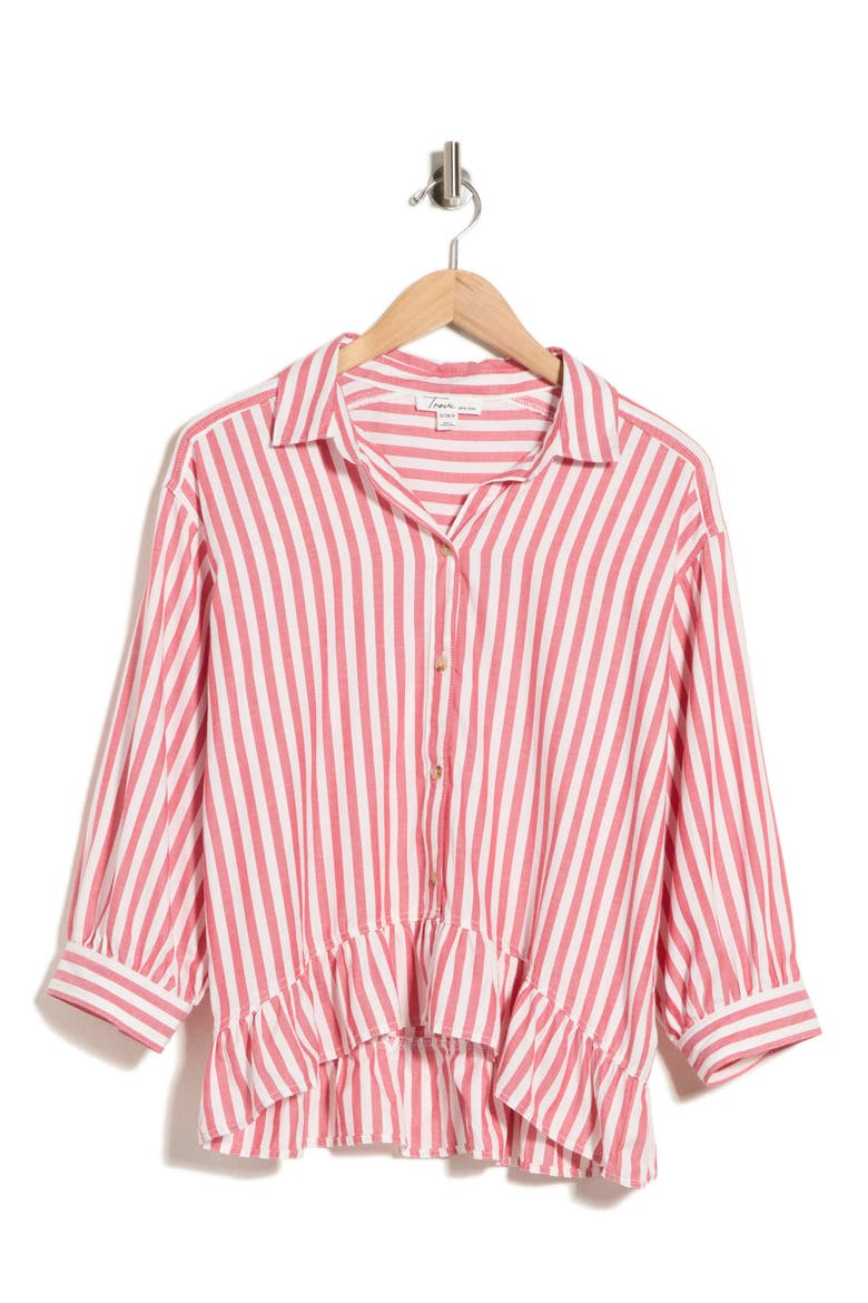 Striped Peplum Shirt, Main, color, CURRY PASTE