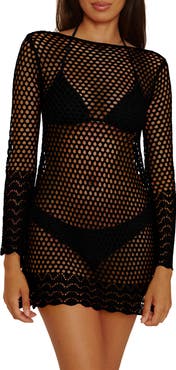 Becca Treasure Island Long Sleeve Reversible Open Knit Cover-Up Tunic