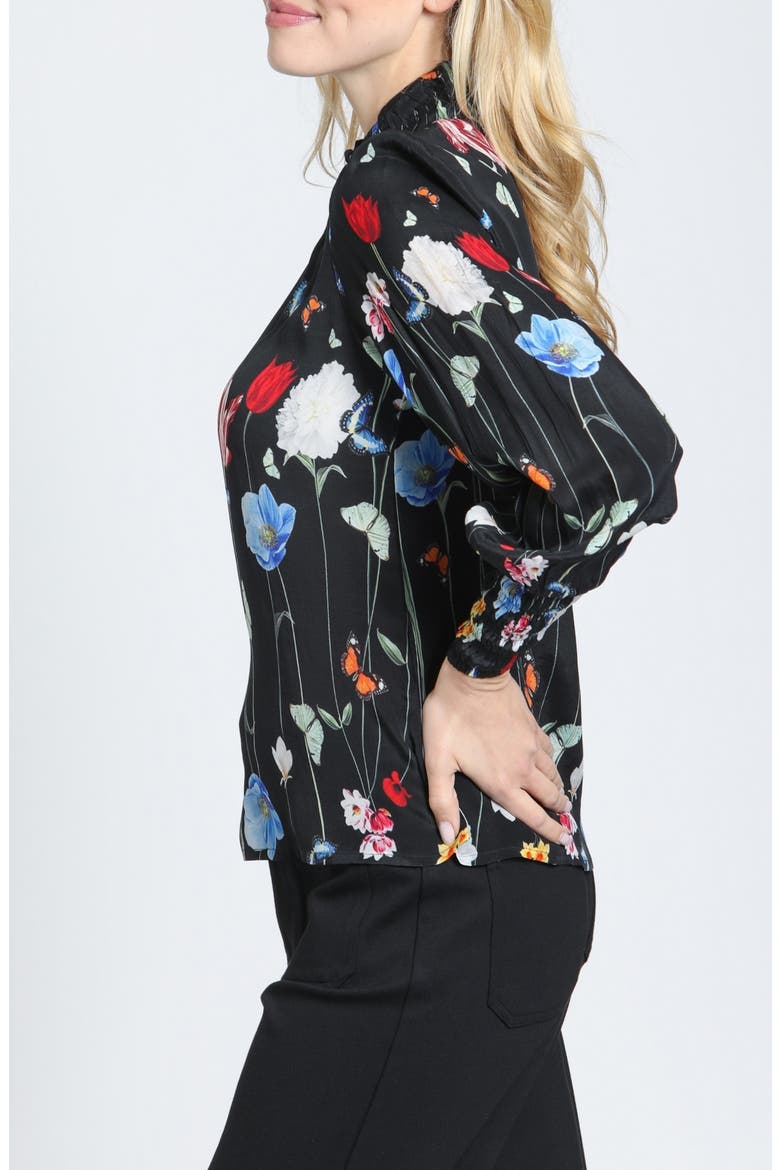 Print Smocked Cuff Long Sleeve Top, Alternate, color, ONYX/PRIMARY PETALS