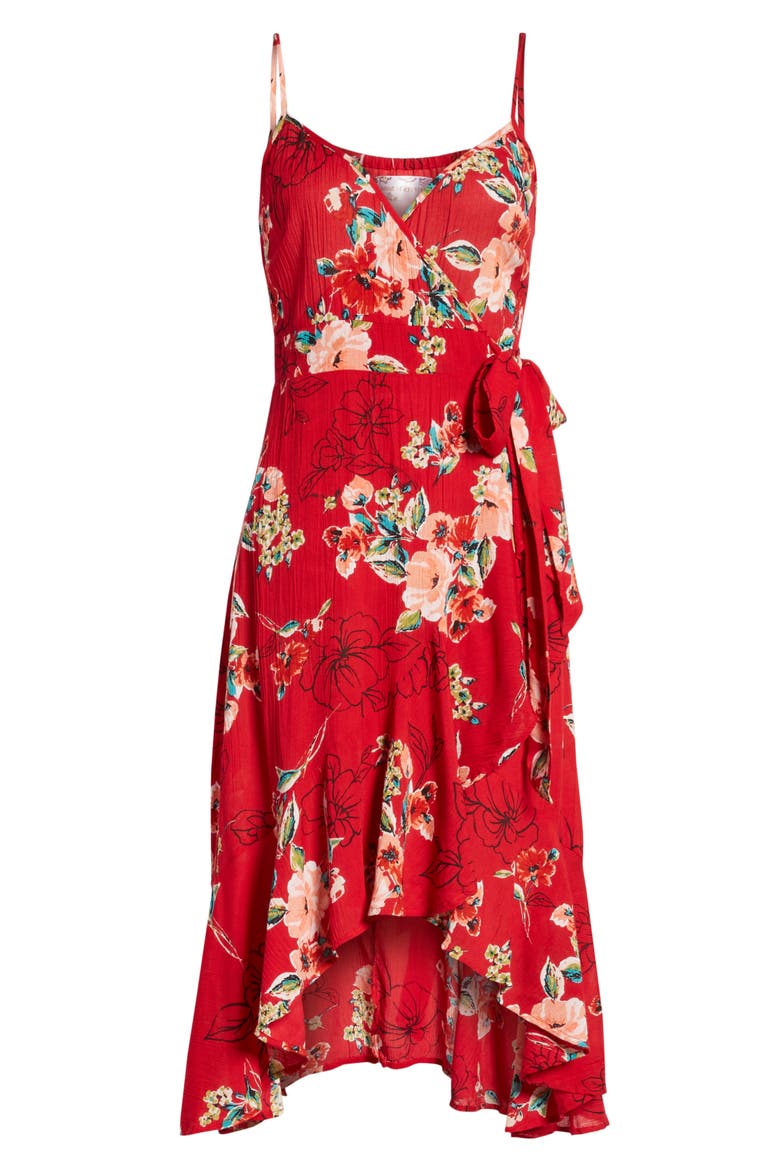 Delphine Wrap High/Low Dress, Alternate, color, RED/ PEACH