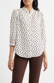 Anne Klein Polka Dot Split Neck Crêpe de Chine Top