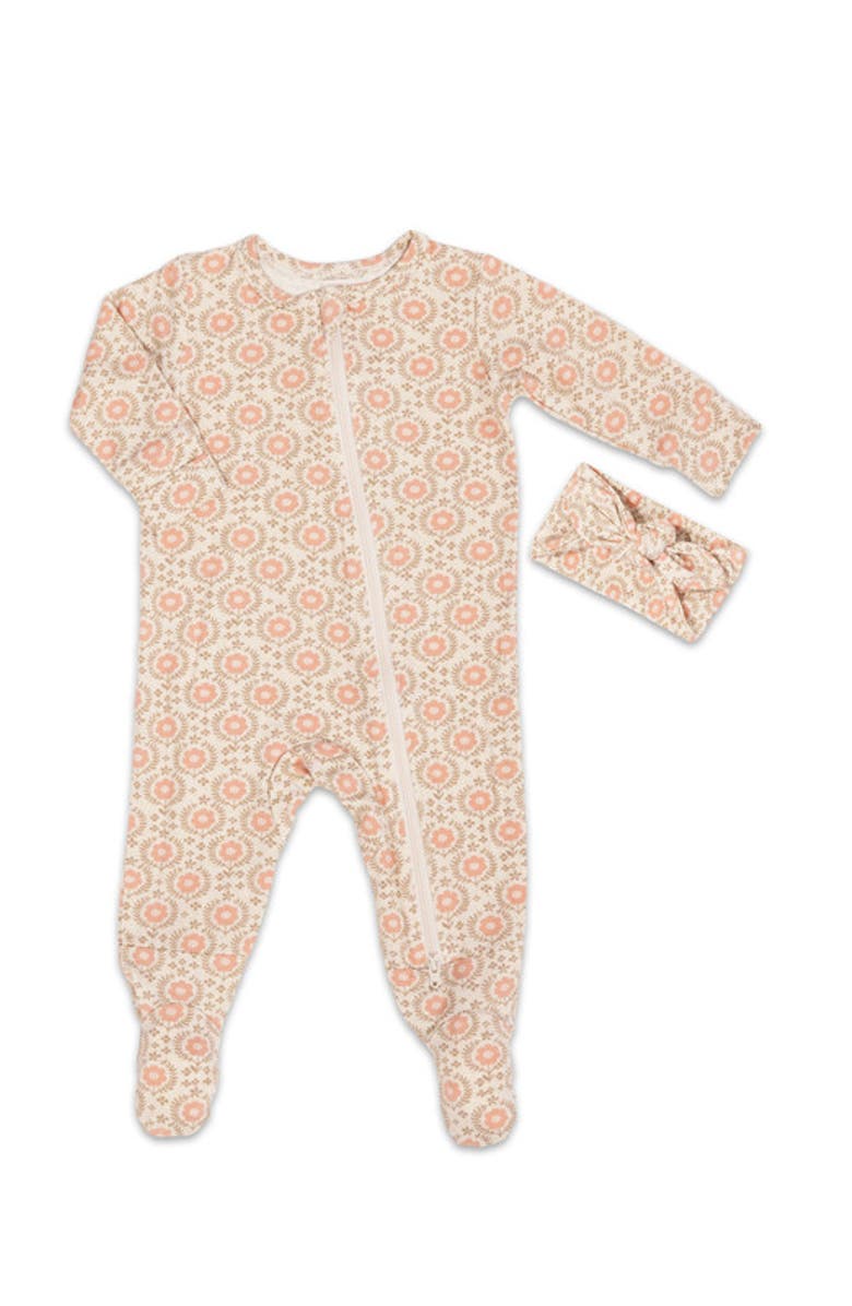 Everly Grey Jersey Long Sleeve Footie & Head Wrap Set, Main, color, Bohemian