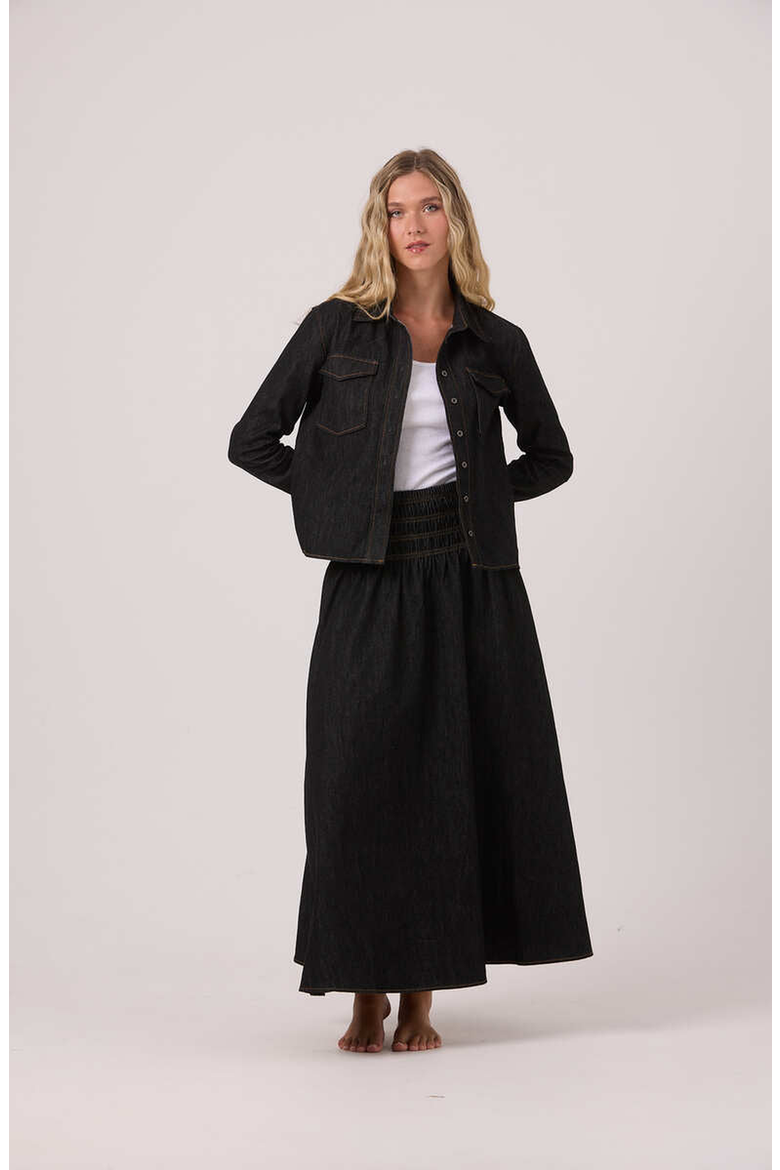 Hana Blouse, Alternate, color, Black Denim