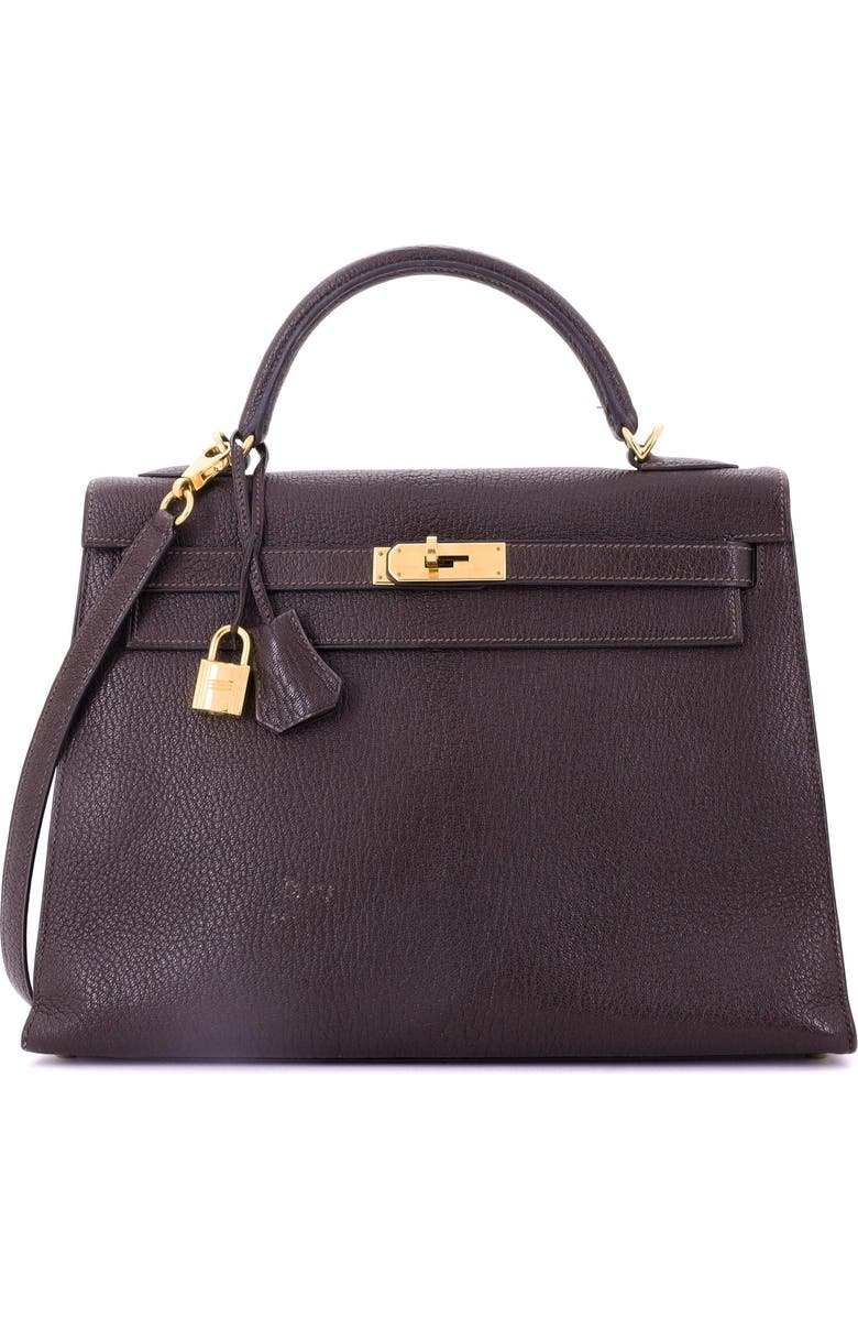 Pre-Owned Hermes Kelly Handbag Brown Chevre de Coromandel with Gold Hardware 32, Main, color,