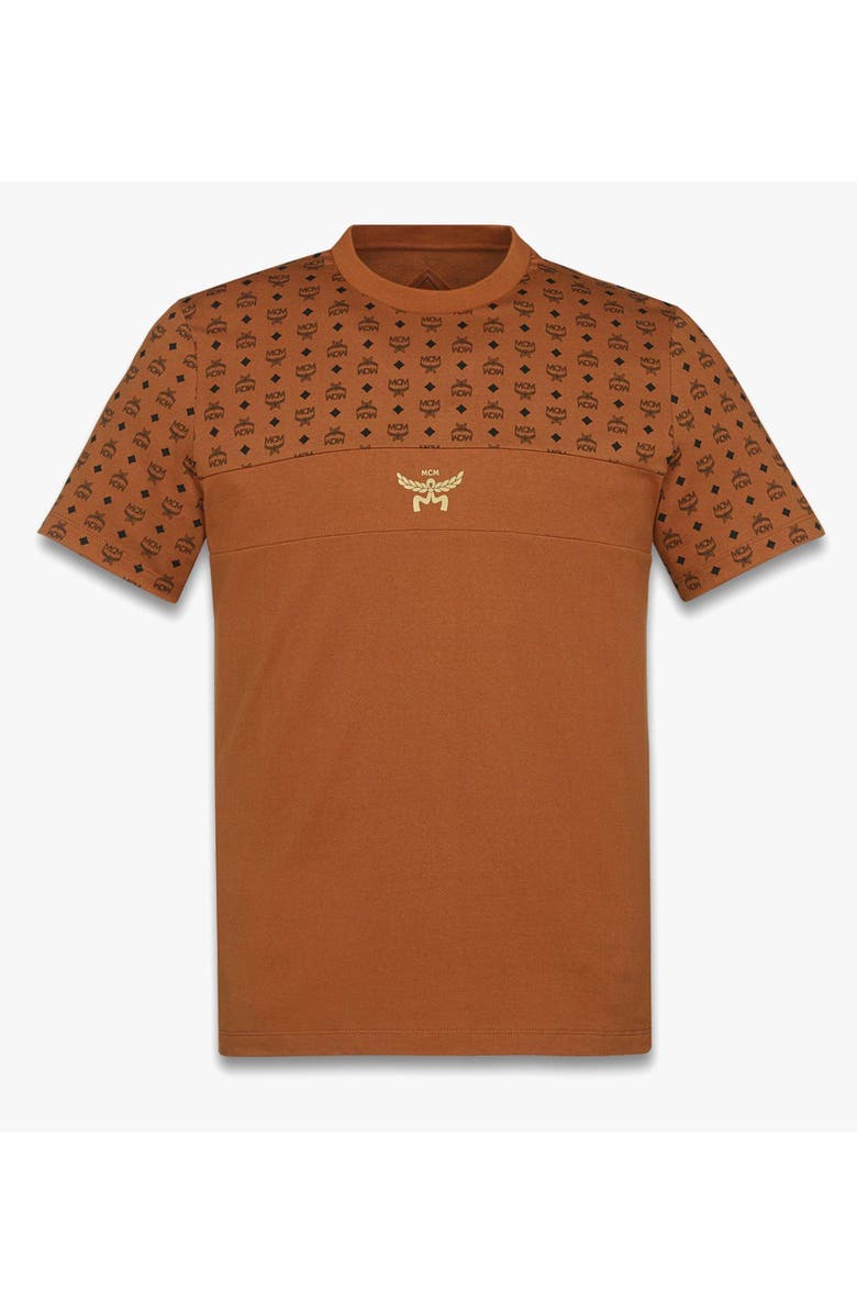 MCM Monogram Print T-Shirt in Organic Cotton, Main, color, Cognac