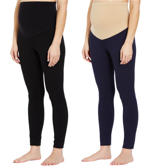 Motherhood Maternity Essential Stretch Secret Fit Over The Belly Maternity Leggings In Black & Navy