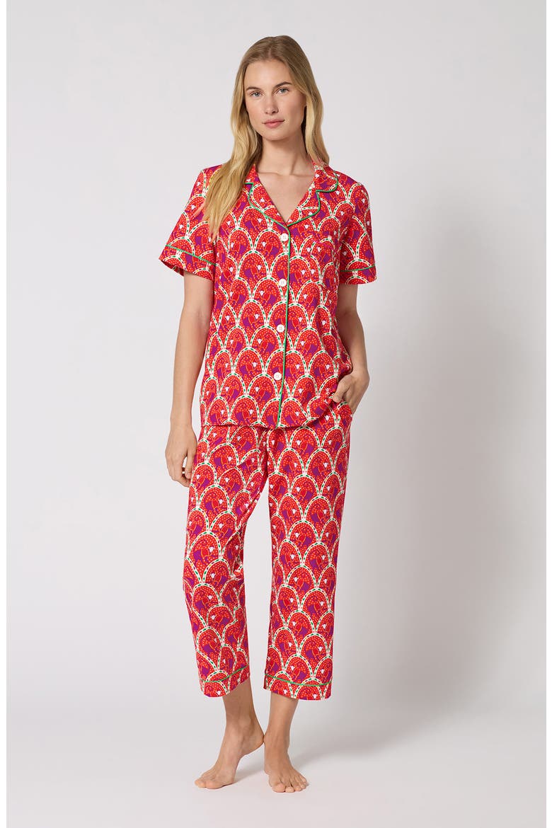 Print Short Sleeve Pajamas, Alternate, color, MONKEYING AROUND