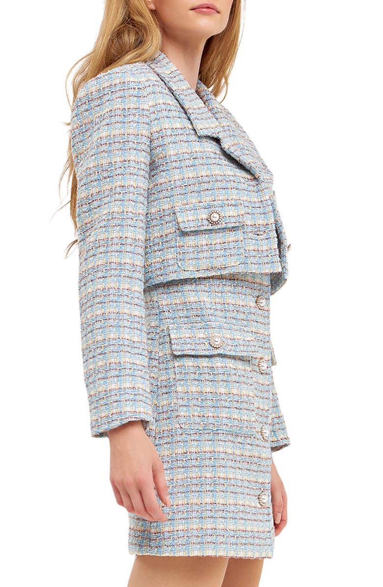 English Factory Crop Metallic Tweed Jacket, Alternate, color,
