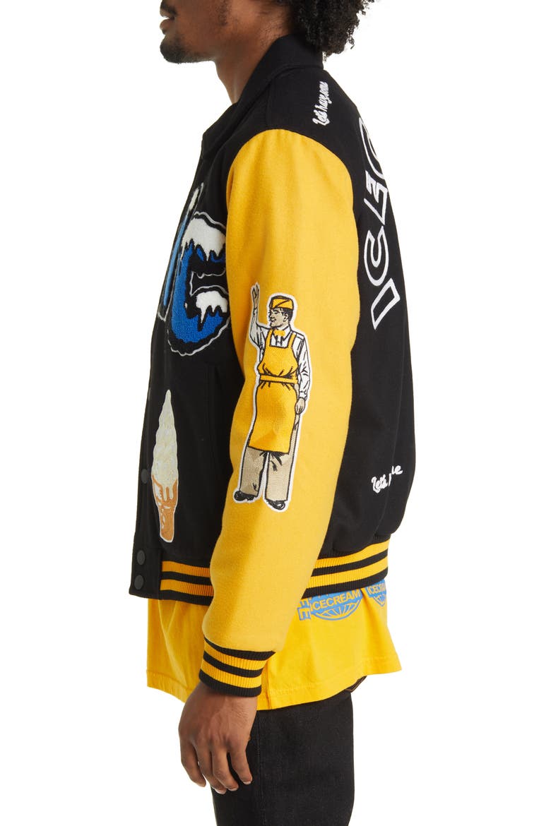 Dollar Sign Varsity Jacket, Alternate, color, BLACK