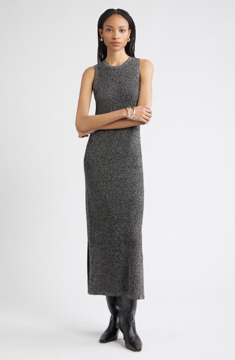 Marled Sleeveless Crewneck Sweater Dress