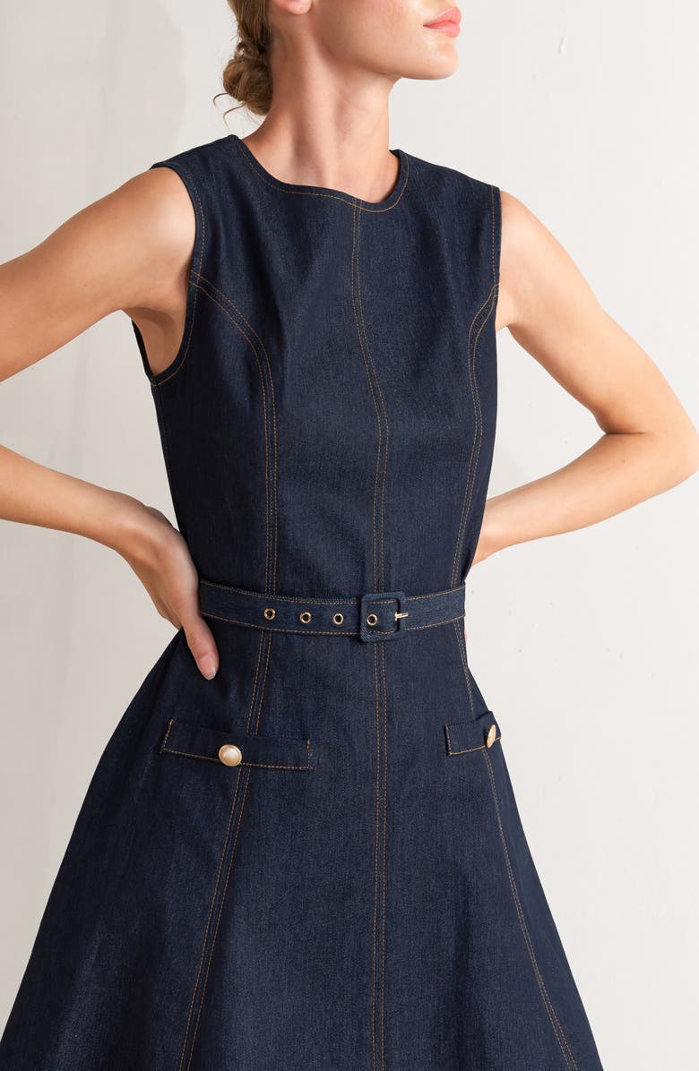 FREEMARKET A-Line Denim Midi Dress, Alternate, color, Dark Denim