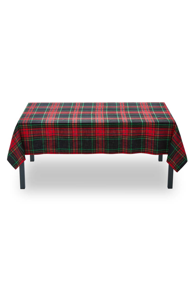 Christmas Plaid Tablecloth Red Multi Cotton Machine Washable, Main, color, Red