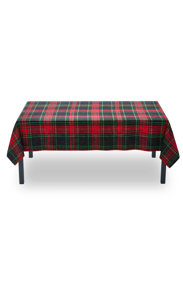 tag Christmas Plaid Tablecloth Red Multi Cotton Machine Washable, Main, color, Red