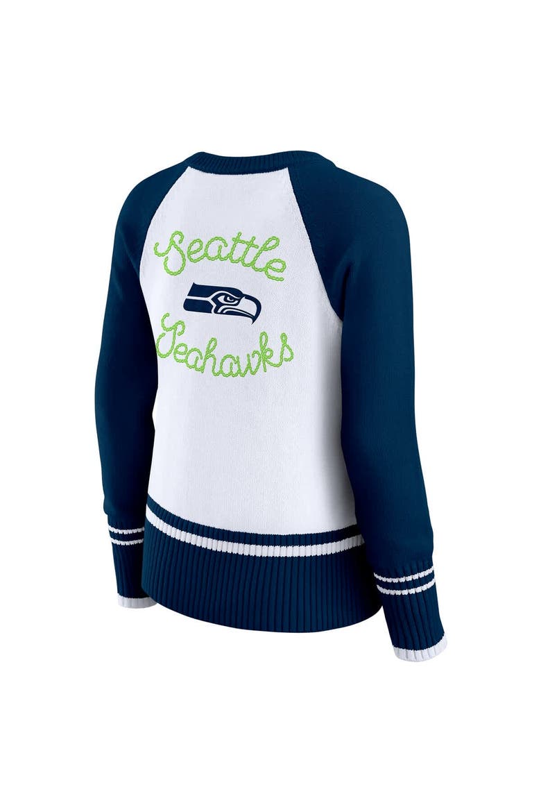 Women's WEAR by Erin Andrews White/College Navy Seattle Seahawks Colorblock Raglan Sweater, Alternate, color, White
