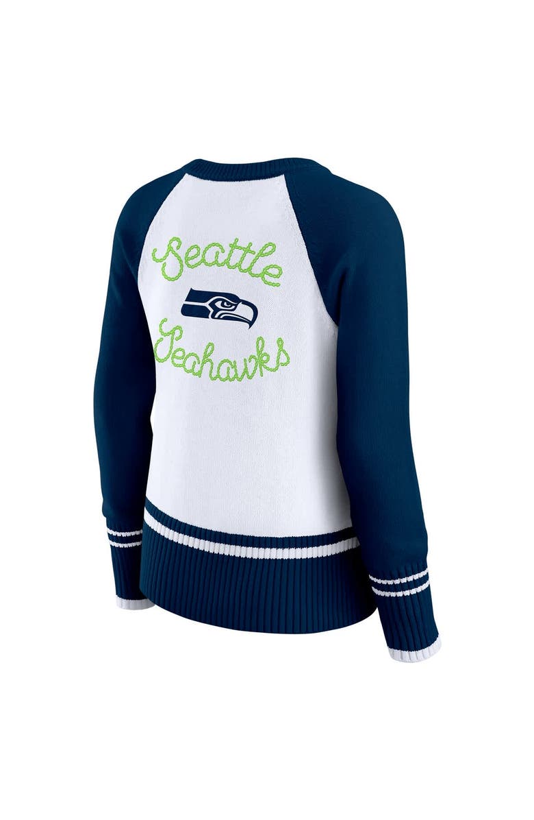 WEAR by Erin Andrews Women's WEAR by Erin Andrews White/College Navy Seattle Seahawks Colorblock Raglan Sweater, Alternate, color, White