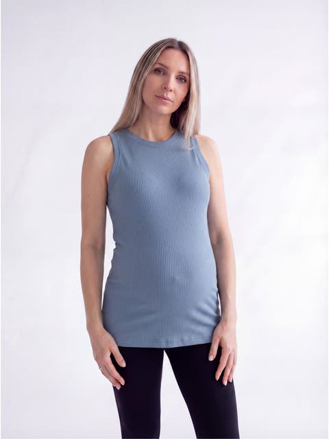 Maternity Basic Ribbed Knit Round Neck Sleeveless Tank Top