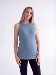 24seven Comfort Apparel Maternity Basic Ribbed Knit Round Neck Sleeveless Tank Top