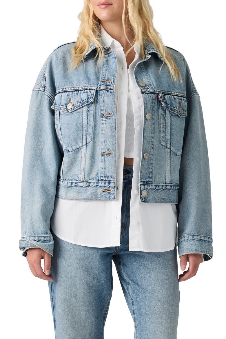 Loose Crop Denim Trucker Jacket, Main, color, SUNNY SEASON