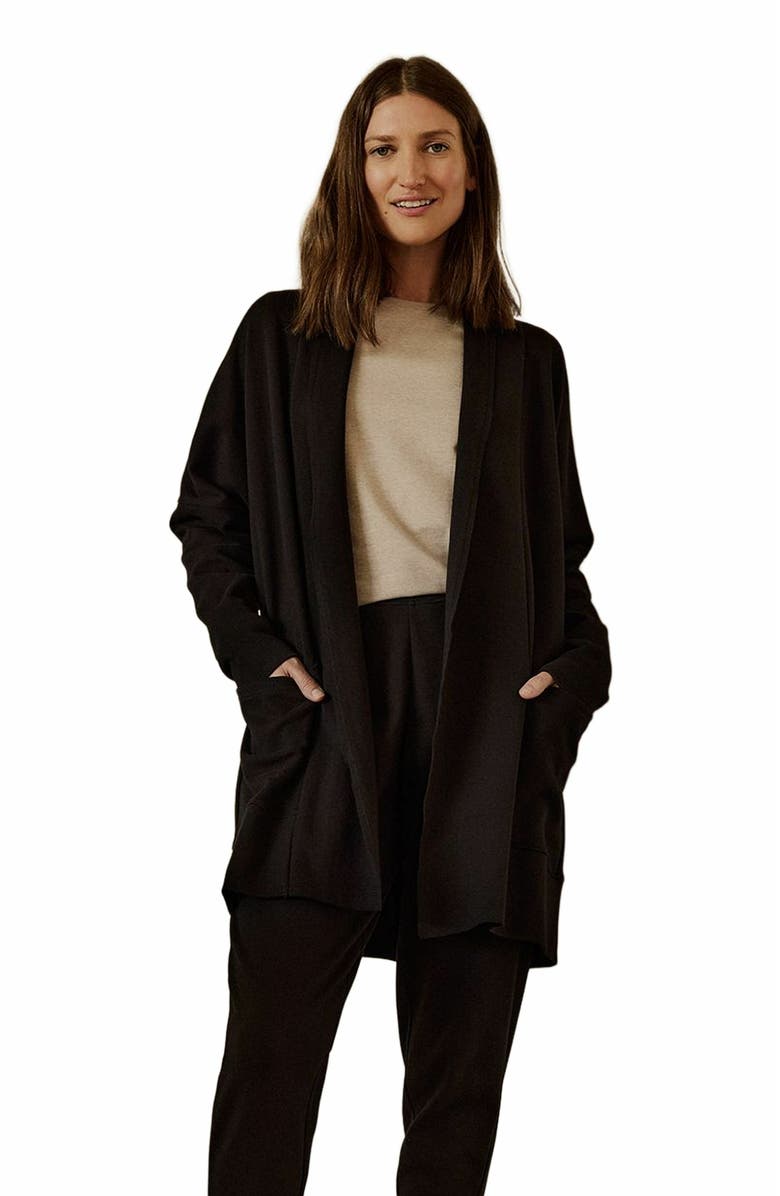 Pact Organic Cotton Airplane Wrap Cardigan, Alternate, color, Black