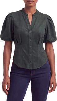 Bagatelle Puff Sleeve Faux Suede Shirt
