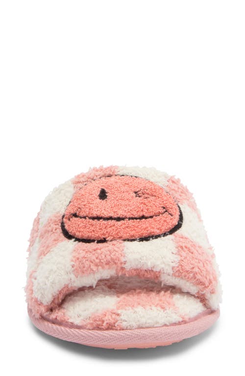 Joe Boxer Faux Fur Happy Face Slide Slipper In Brown