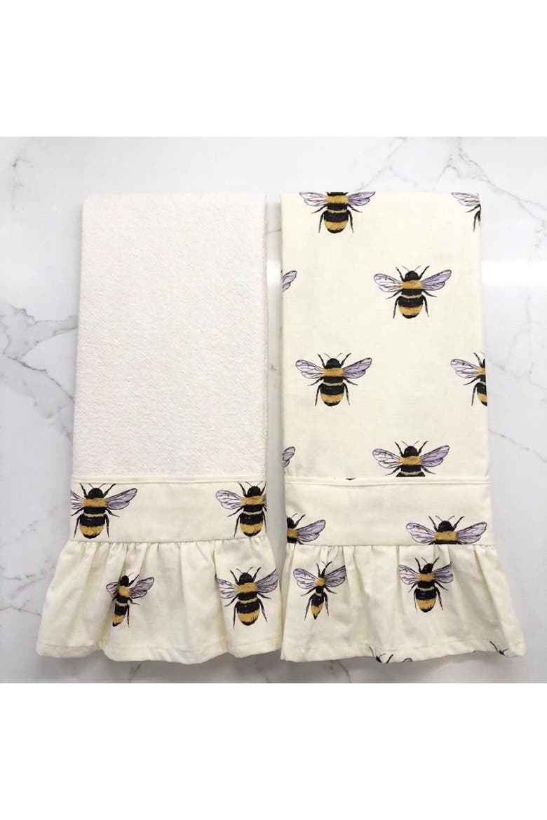 Honey Bee Ruffled Kitchen Towels - Set of 2, Alternate, color, White